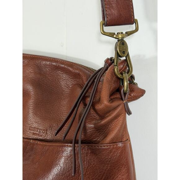 Margot New York Mickey Cognac Brown Leather Double Zip Crossbody Shoulder Bag - Picture 8 of 16
